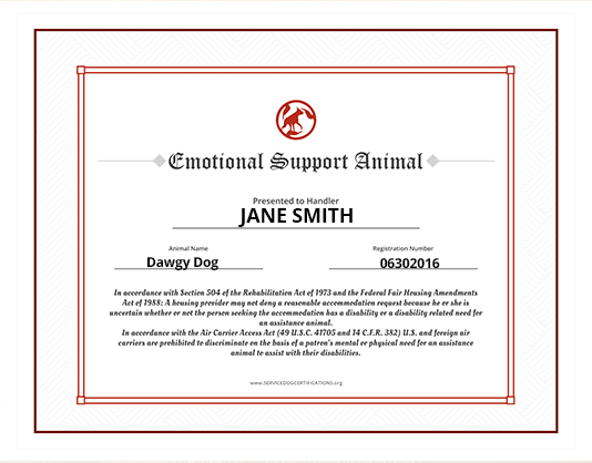 Free Printable Blank Emotional Support Animal Certificate Printable 