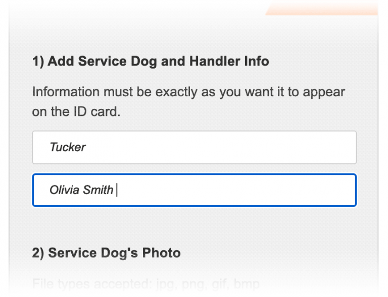 Service dog registration - step 2