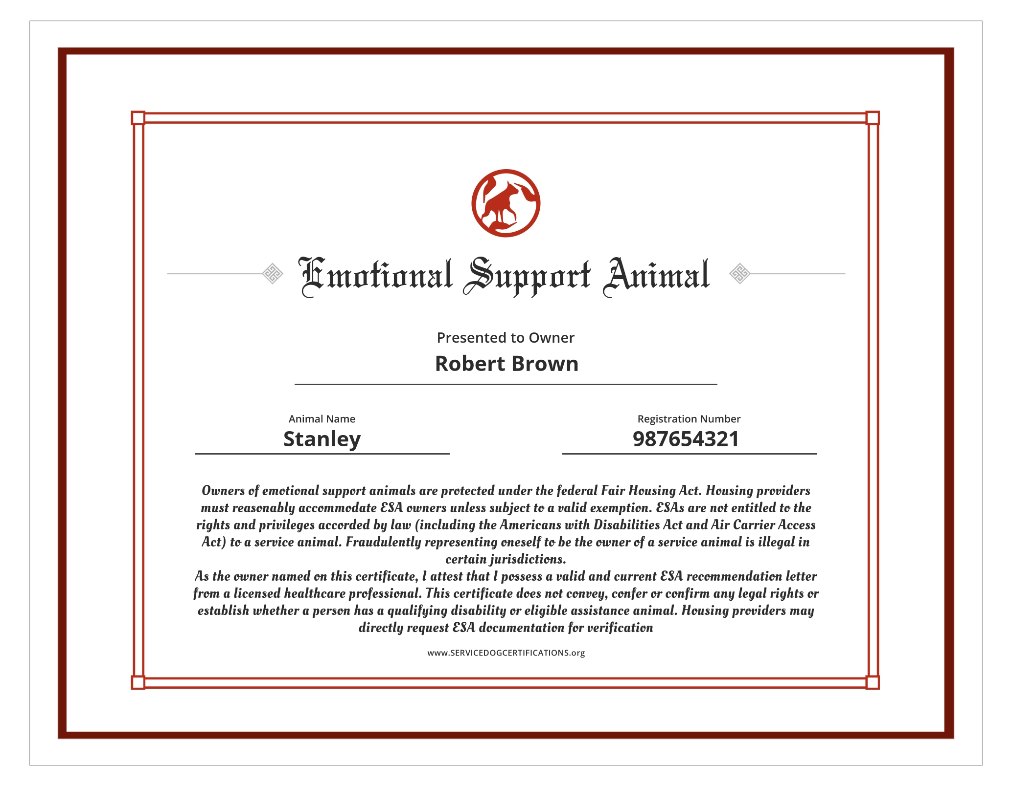 Emotional Support Animal ID Service Dog Certifications
