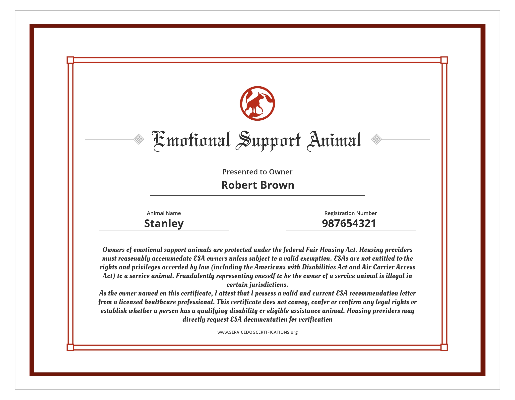Free Printable Blank Emotional Support Animal Certificate