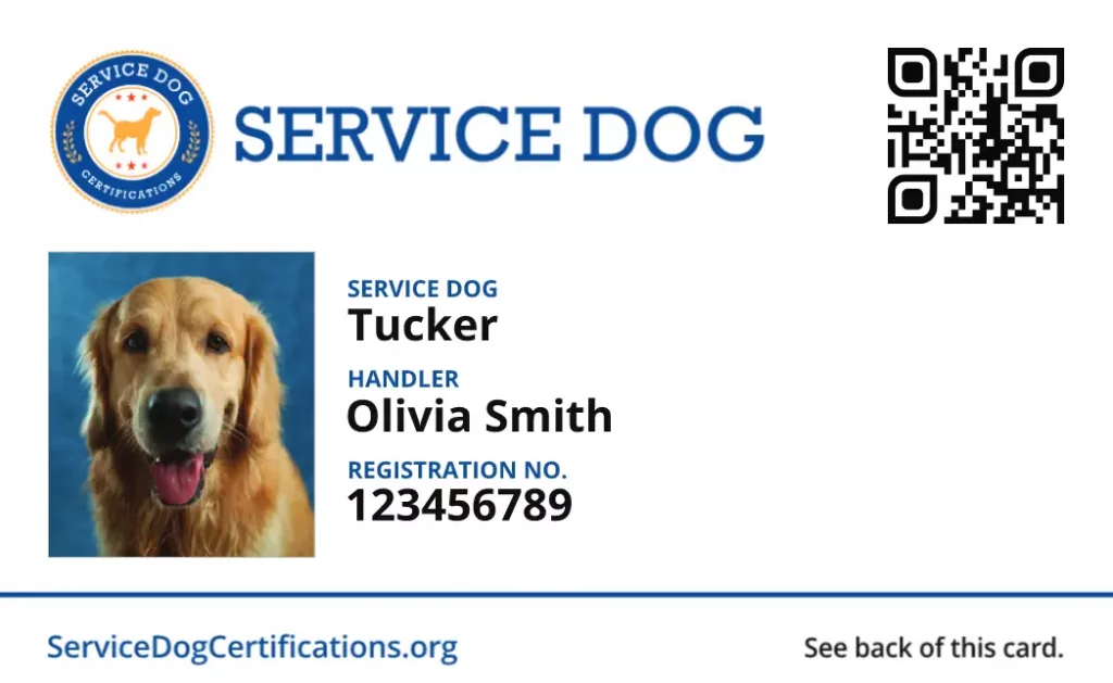 Service Dog Identification - Sample card - Get yours here