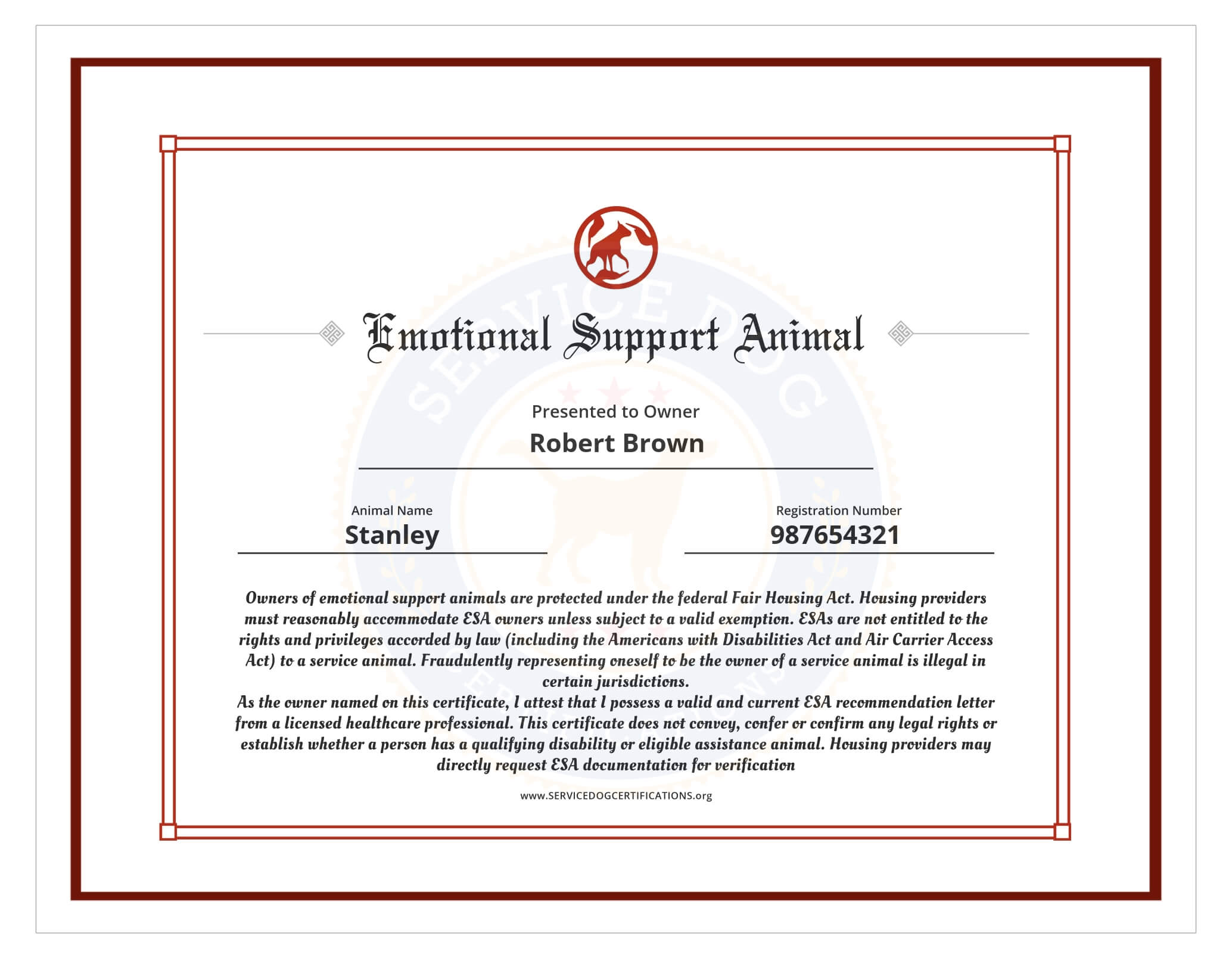Emotional Support Animal Letter ESA Letter Service Dog Certifications