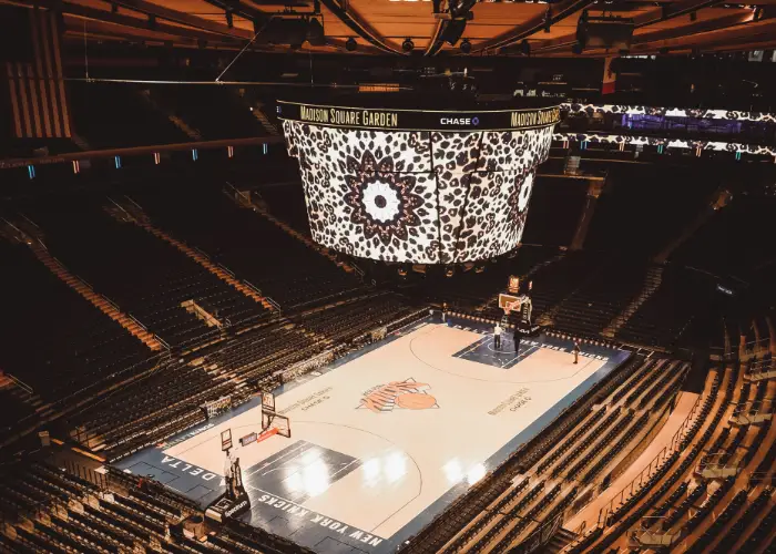 Madison Square Garden prepared for a basketball game